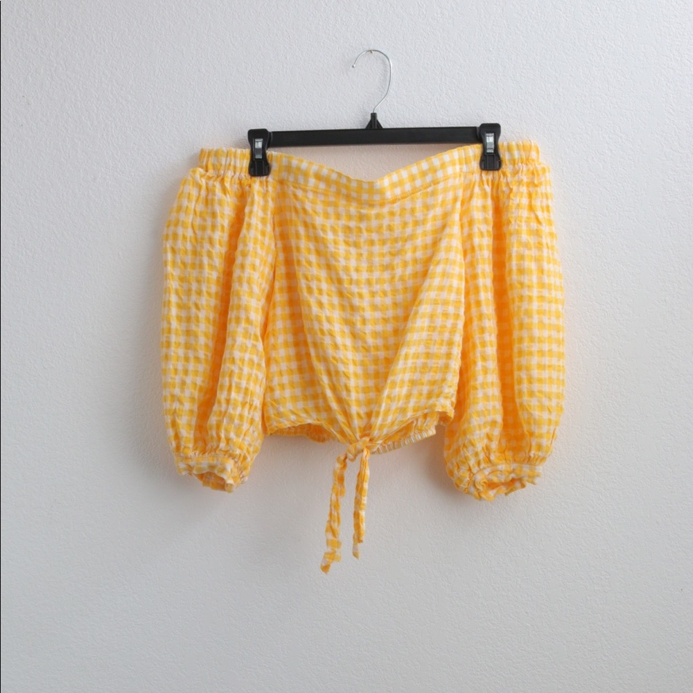 Forever 21 Yellow Checkered Peasant Top Sz: S